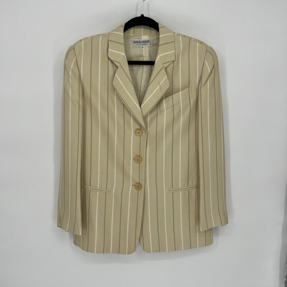 Vintage Giorgio Armani Pinstripe Blazer Butter Yellow Made In Italy 80s 90s W L